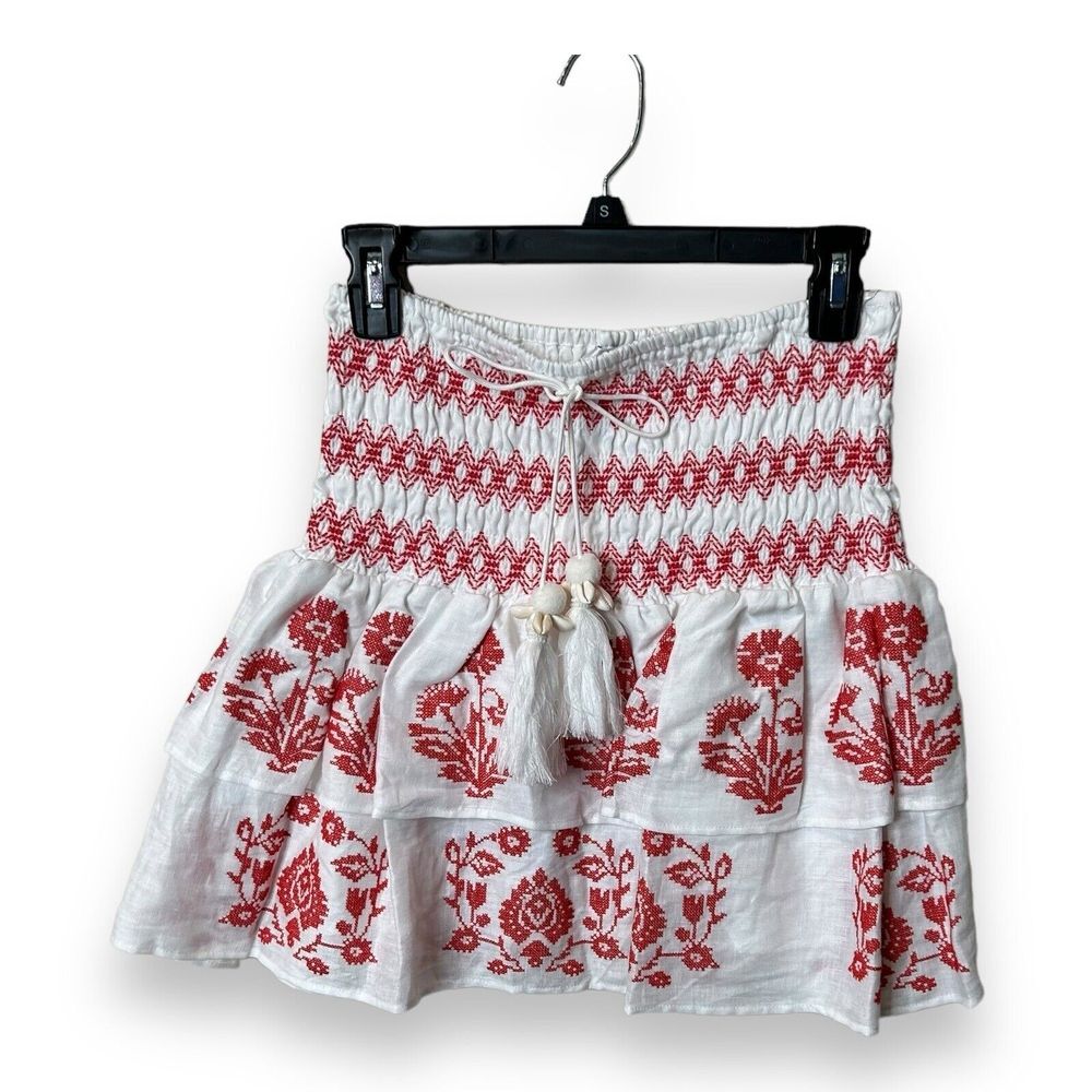 Milly Women's White Estee Embroidered‎ Ruffle Mini Skirt Size 8 $325